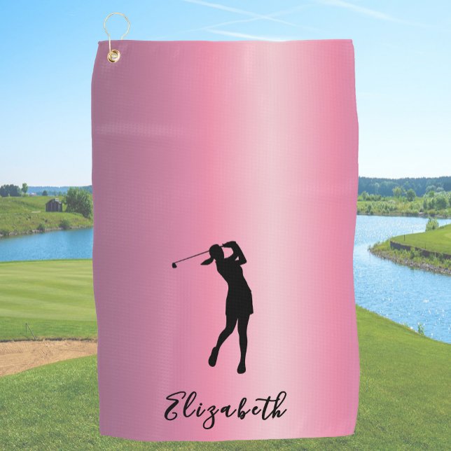 Toalla De Golf Modern Pink Metallic Look Lady Golfer Custom Name (Subido por el creador)
