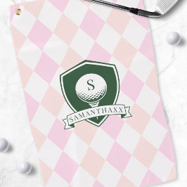 Toalla De Golf Modern Pink Pattern Green Golf Ball Name Monogram