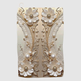 Toalla De Golf Modern White Flowers Pearls Golf Towel
