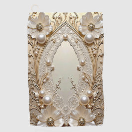 Toalla De Golf Modern White Flowers Pearls Golf Towel