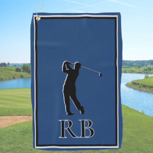 Toalla de golf moderna con monograma azul para hom