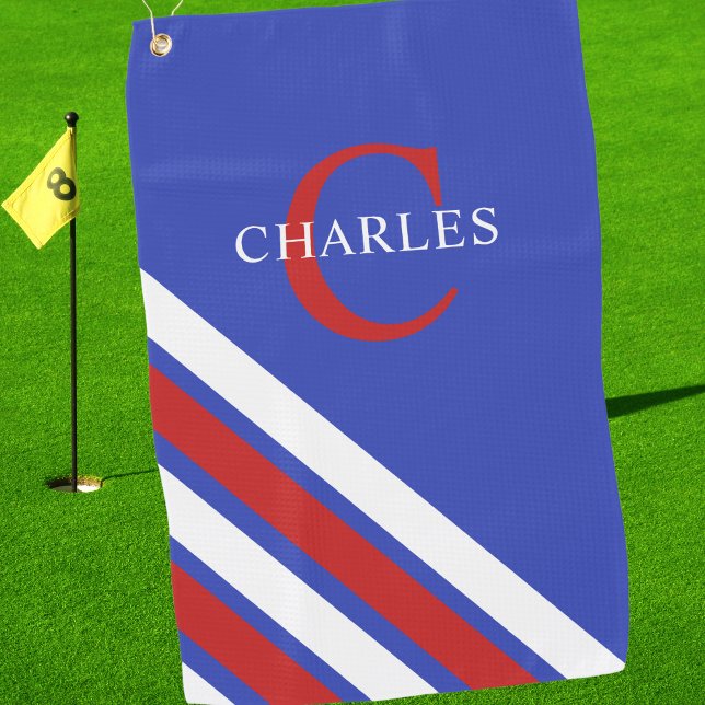 Toalla De Golf Moderno Monograma Rojo Azul Blanco Golf (Subido por el creador)