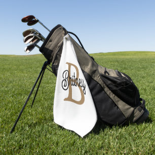 Toalla De Golf Moderno y elegante nombre de monograma Black Gold 