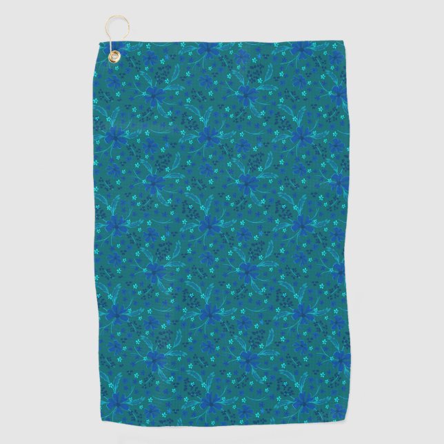 Toalla De Golf Monochromatic dark turquoise blue retro floral  (Anverso)