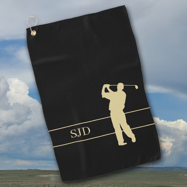 Toalla De Golf Monogram Gold Golfer on Black (Subido por el creador)