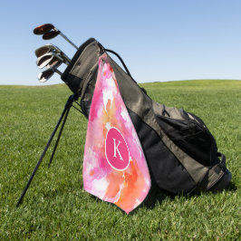 Toalla De Golf Monograma Acuarela Rosa Naranja Abstracto