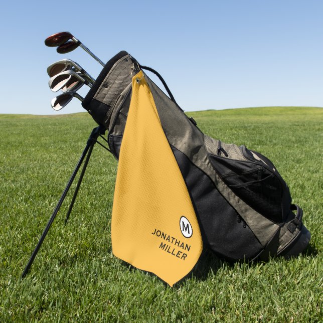Toalla De Golf Monograma amarillo mostaza moderno de moda (Verde)