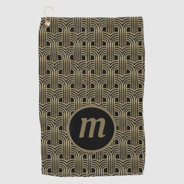 Toalla De Golf Monograma Art Deco Oro y Negro (Anverso)