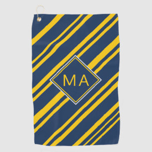 Toalla De Golf Monograma azul amarillo dorado rayado