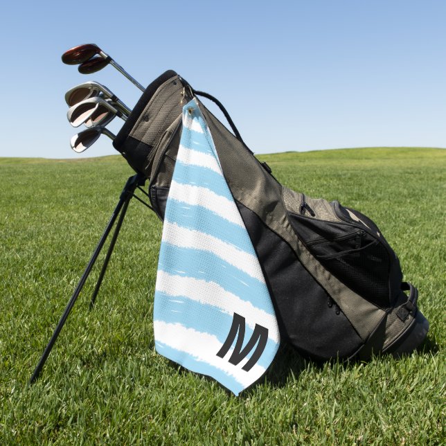 Toalla De Golf Monograma Azul Blanco Rayas Acuarela (Verde)