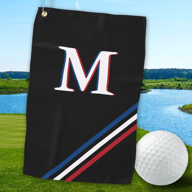 Toalla De Golf Monograma azul blanco rojo personalizado negro ele (Subido por el creador)