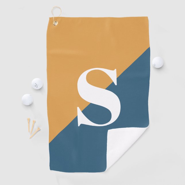 Toalla De Golf Monograma azul de la marina amarilla mostaza (In situ)