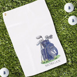 Toalla De Golf Monograma azul marino de golfista personalizado