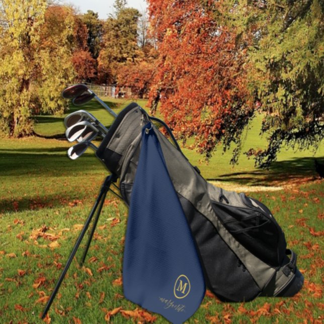 Toalla De Golf Monograma azul marino y oro (Subido por el creador)