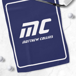 Toalla De Golf Monograma azul moderno Nombre blanco Minimalista S