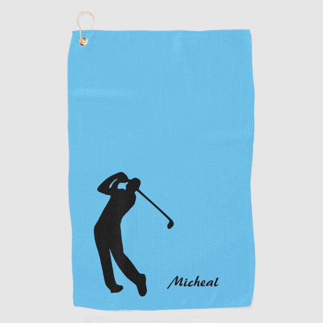 Toalla De Golf Monograma azul negro de silueta dorada (Anverso)