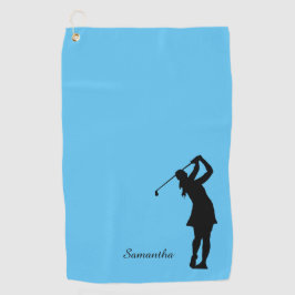 Toalla De Golf Monograma azul negro Lady Golfer Silhouette