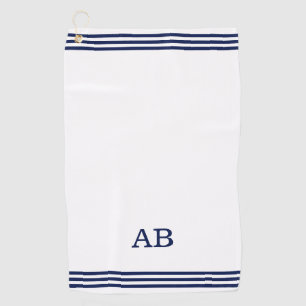 Toalla De Golf Monograma azul y tres rayas en blanco
