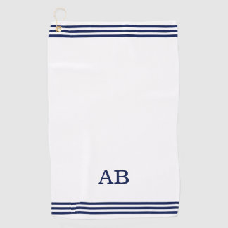 Toalla De Golf Monograma azul y tres rayas en blanco