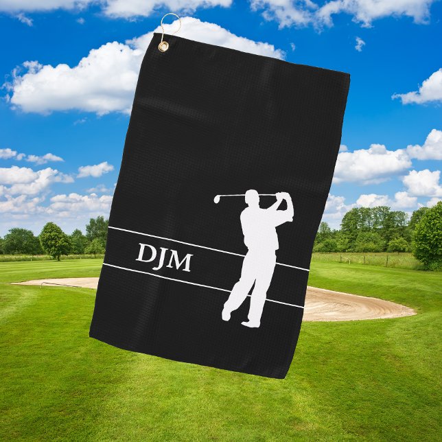 Toalla De Golf Monograma blanco en negro silhouette Golfer (Subido por el creador)