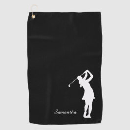 Toalla De Golf Monograma blanco negro Lady Golfer Silhouette