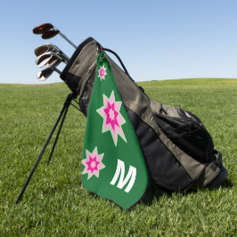 Toalla De Golf Monograma Caprichoso Rosado Verde Nenúfares