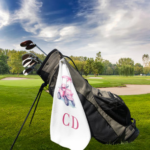 Toalla De Golf Monograma de carrito rosa