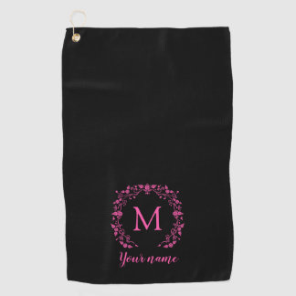Toalla De Golf Monograma de chica rosa con su nombre