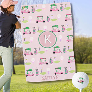 Toalla De Golf Monograma de diseño de golf de estilo rosa