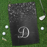 Toalla De Golf Monograma de espuma de Purpurina negro personaliza<br><div class="desc">Personalice fácilmente este elegante diseño de toallas de golf de moda con un purpurina espumoso negro de bonito sobre un fondo metálico negro cepillado.</div>