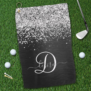 Toalla De Golf Monograma de espuma negra Purpurina plateado perso