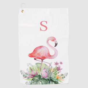 Toalla De Golf Monograma de flamenco rosado tropical