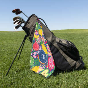 Toalla De Golf Monograma de Frutas Tropicales Patrón de Acuarela