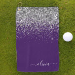 Toalla De Golf Monograma de Girly Glam Purpurina de Plata Púrpura<br><div class="desc">Purple and Silver Sparkle Glitter Brushed Metal Monogram Name Golf Towel. This makes the perfect sweet 16 birthday,  wedding,  bridal shower,  anniversary,  baby shower or bachelorette party gift for someone that loves glam luxury and chic styles.</div>