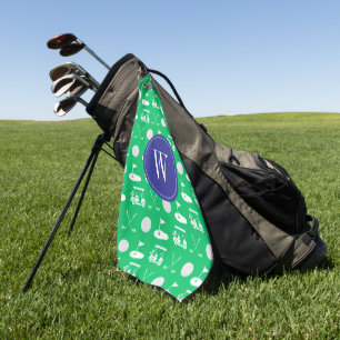 Toalla De Golf Monograma de golf azul y verde