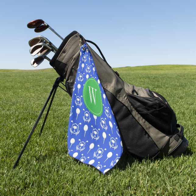 Toalla De Golf Monograma de golf azul y verde (Verde)