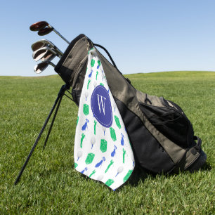 Toalla De Golf Monograma de golf azul y verde