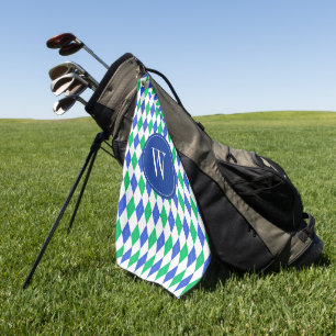 Toalla De Golf Monograma de golf Blue & Green Argyle