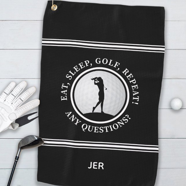 Toalla De Golf Monograma de golfista Frase divertida Deportes Gol (Golfer Monogram Funny Quote Sports Pro Golf Black Golf Towel)