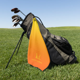 Toalla De Golf Monograma de gradiente de Naranja amarillo minimal