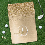 Toalla De Golf Monograma de impresión Metalizado con pincel de or<br><div class="desc">Personaliza fácilmente este diseño de toallas de golf de moda de moda con un purpurina brillante de bonito plateado sobre un fondo metálico rosa de color dorado.</div>