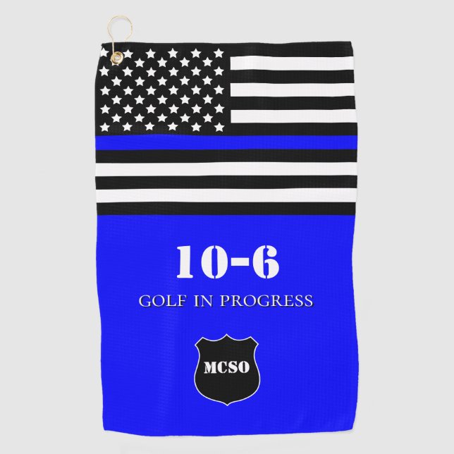 Toalla De Golf Monograma de la [Thin Blue Line] Oficial de Policí (Anverso)