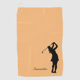 Toalla De Golf Monograma de Lady Golfer Silhouette Black Naranja