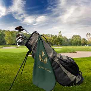 Toalla De Golf Monograma de laurel de oro verde esmeralda