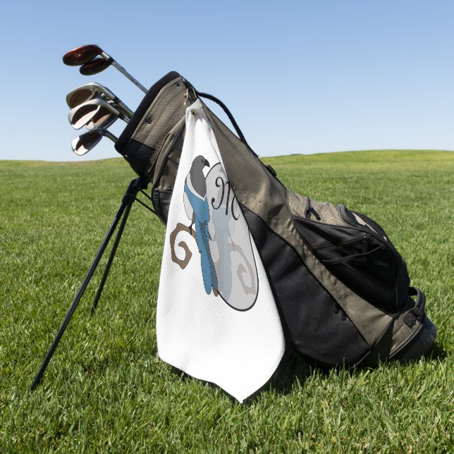 Toalla De Golf Monograma de magpie facturado negro (Verde)