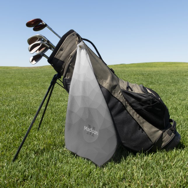 Toalla De Golf Monograma de malla geométrica con gradiente gris (Verde)