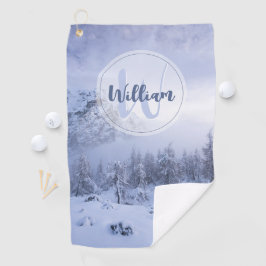 Toalla De Golf Monograma de niebla del bosque de abeto de inviern