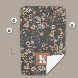 Toalla De Golf Monograma de nombre floral boho moderno