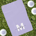 Toalla De Golf Monograma de nombre inicial púrpura<br><div class="desc">Crea Tu Propia Toalla De Golf Monograma Personalizado Personalizada Ligera Morada Moderna Nombre De Guión. Esta moda, toalla de golf femenina, presenta un diseño monocasco elegante con una inicial blanca plana sobre un fondo morado suave con un matiz de lavanda o lila y un nombre de escritura negro clásico para...</div>