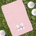 Toalla De Golf Monograma de nombre inicial rosado de Rubor<br><div class="desc">Crea Tu Propia Personalizado Personalizada Sage Green Modern Script Nombre Monograma Toalla Golf. Esta toalla de moda femenina de golf presenta un diseño elegante de monograma con una inicial blanca plana sobre un fondo verde de sabio suave y un nombre de escritura negro clásico para un toque personalizado. Impresa por...</div>